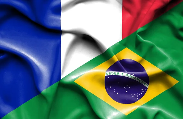 브라질, 프랑스의 국기를 흔들며 — 스톡 사진