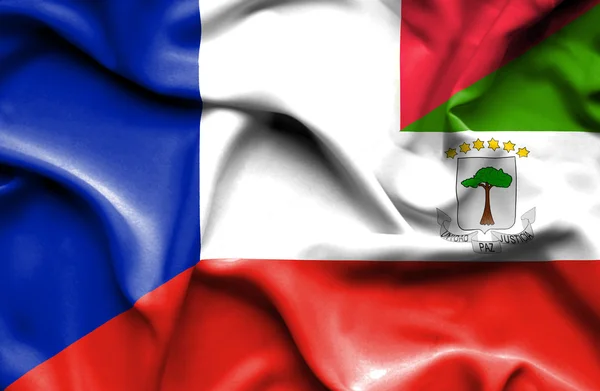 Waving flag of Equatorial Giuinea and France — Stock Photo, Image