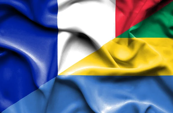 Waving flag of Gabon and France — Stock Photo, Image