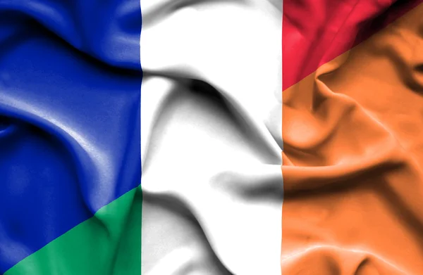 Waving flag of Ireland and France — Stock Photo, Image