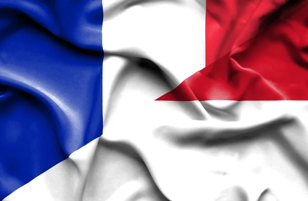 Waving flag of Monaco and France — Stock Photo, Image