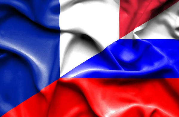 Waving flag of Russia and France — Stock Photo, Image