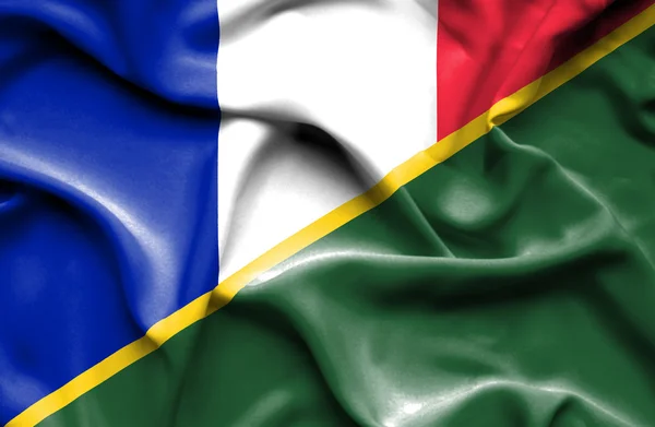 Waving flag of Solomon Islands and France — Stock Photo, Image