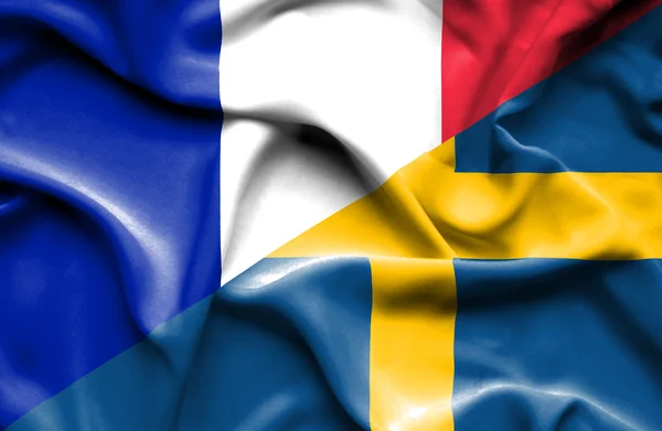 Viftande flagga Sverige och Frankrike — Stockfoto