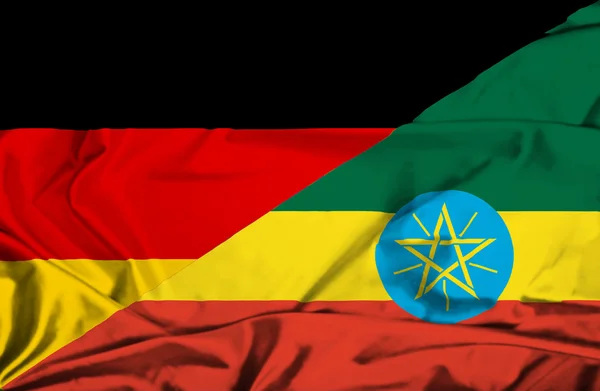 Vlající vlajka Etiopie a Německo — Stock fotografie