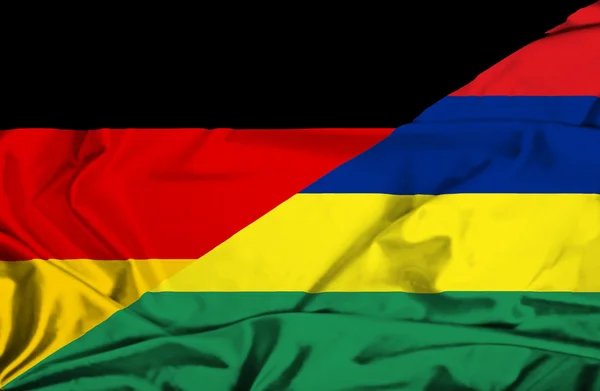 Waving flag of Mauritius and Germany — Stock Photo, Image