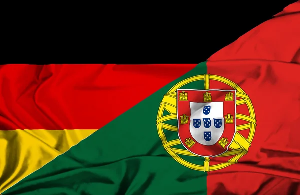 Waving flag of Portugal and Germany — Stock Photo, Image