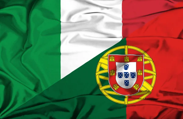 Waving flag of Portugal and Italy — Stock Photo, Image