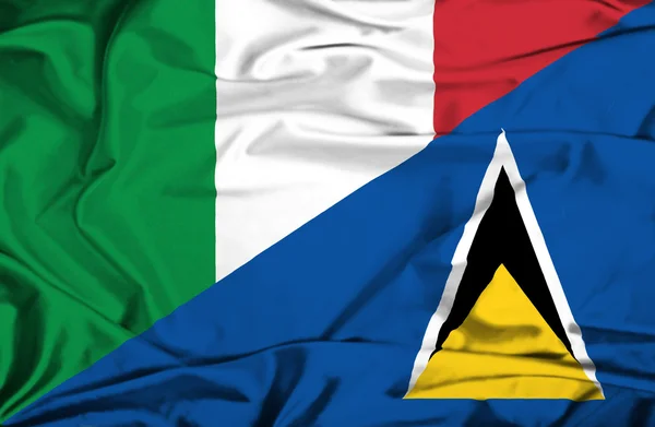 Waving flag of St Lucia and Italy — Stock Photo, Image