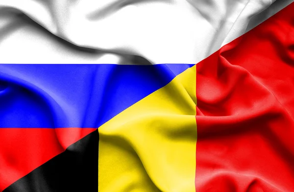 Waving flag of Belgium and Russia — Stock Photo, Image