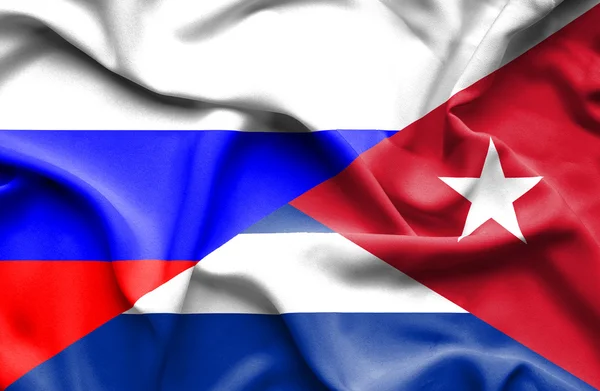 Drapeau agitant Cuba et la Russie — Photo