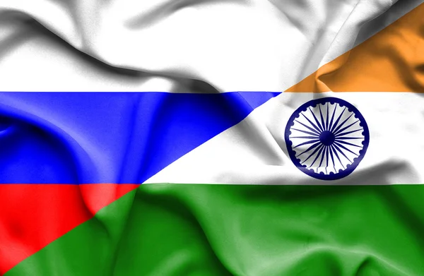Ondeando la bandera de la India y Rusia — Foto de Stock