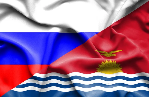 基里巴斯和俄罗斯那飘扬的旗帜 — 图库照片