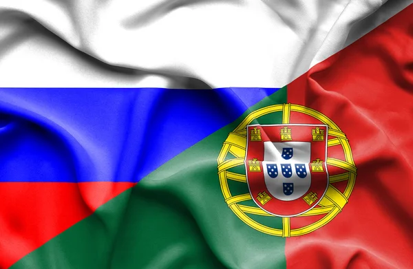 Portugal och Ryssland viftande flagga — Stockfoto