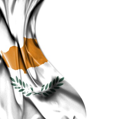 Beyaz arka plan üzerinde izole saten bayrak sallayarak Kıbrıs