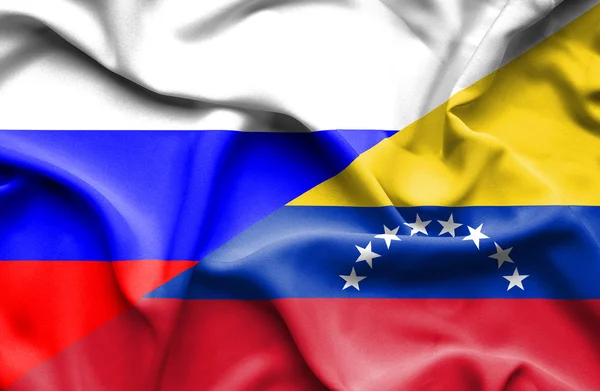 Waving flag of Venezuela and Russia — Stock Photo, Image