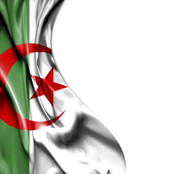 Algérie agitant drapeau satin isolé sur fond blanc — Photo