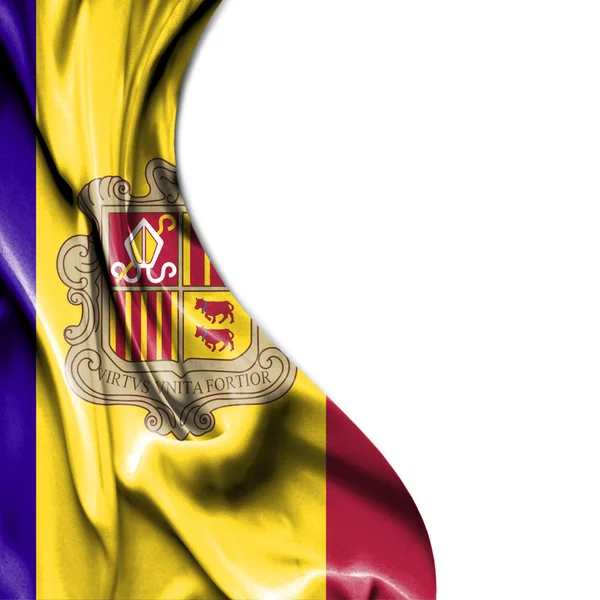 Andorra schwenkt satin flagge isoliert auf weißem hintergrund — Stockfoto