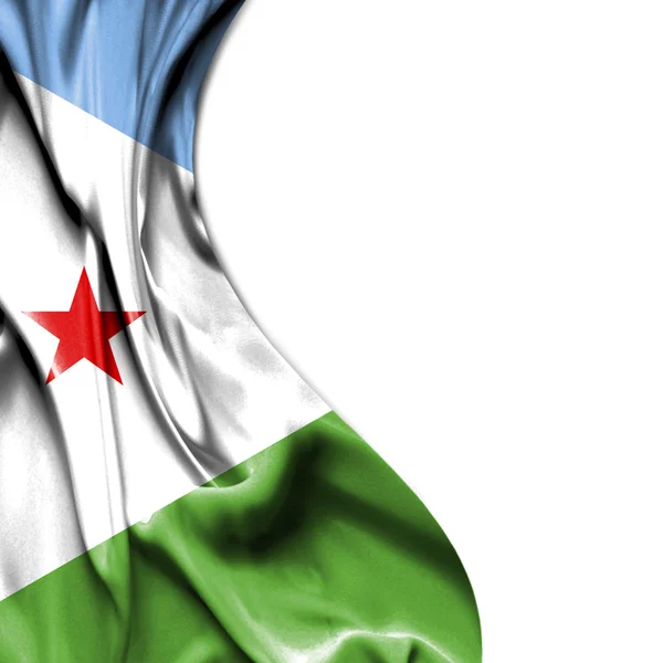 Bendera satin berkibar Dijbouti diisolasi pada latar belakang putih — Stok Foto