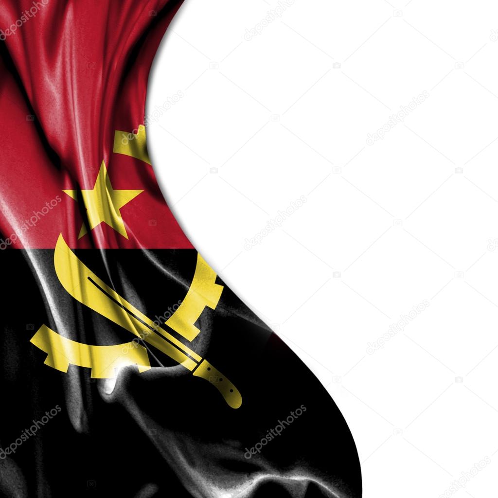 Angola waving satin flag isolated on white background
