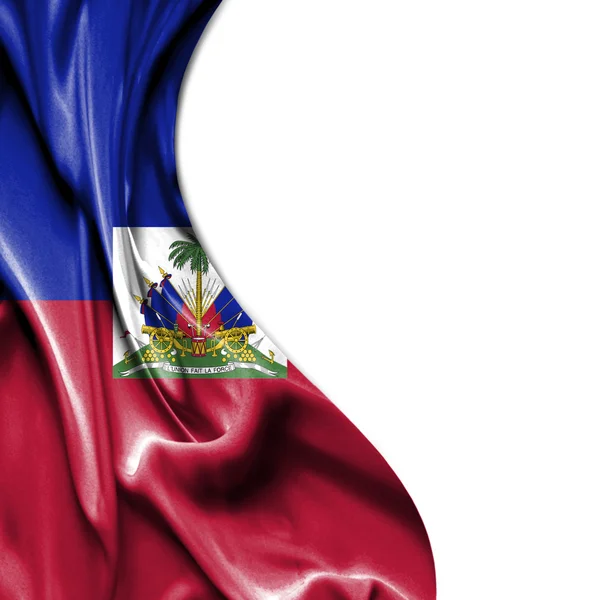 Haiti acenando bandeira de cetim isolado no fundo branco — Fotografia de Stock
