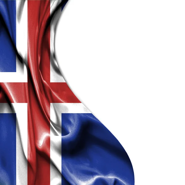 IJsland zwaaien satijn vlag geïsoleerd op witte achtergrond — Stockfoto