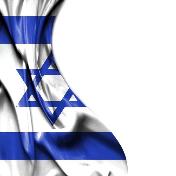 Ισραήλ κουνώντας σατέν σημαία που απομονώνονται σε λευκό φόντο — Φωτογραφία Αρχείου