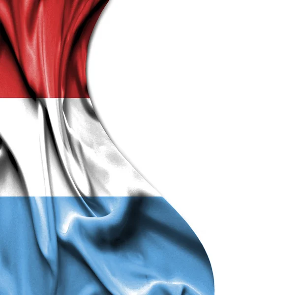 Luxemburg schwenkt Satin-Flagge isoliert auf weißem Hintergrund — Stockfoto