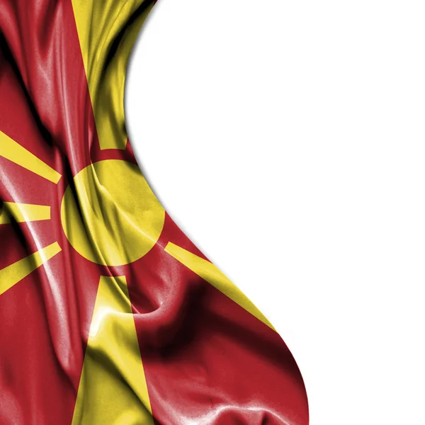 Macedonia ondeando bandera de satén aislada sobre fondo blanco — Foto de Stock