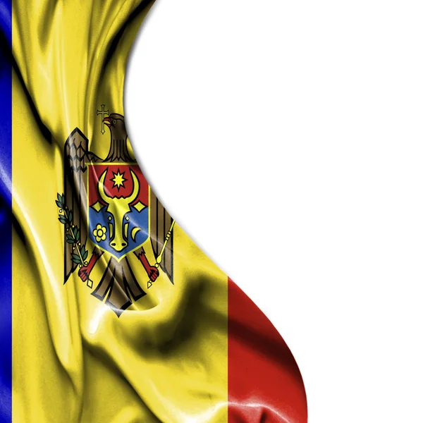 Μολδαβία κουνώντας σατέν σημαία που απομονώνονται σε λευκό φόντο — Φωτογραφία Αρχείου