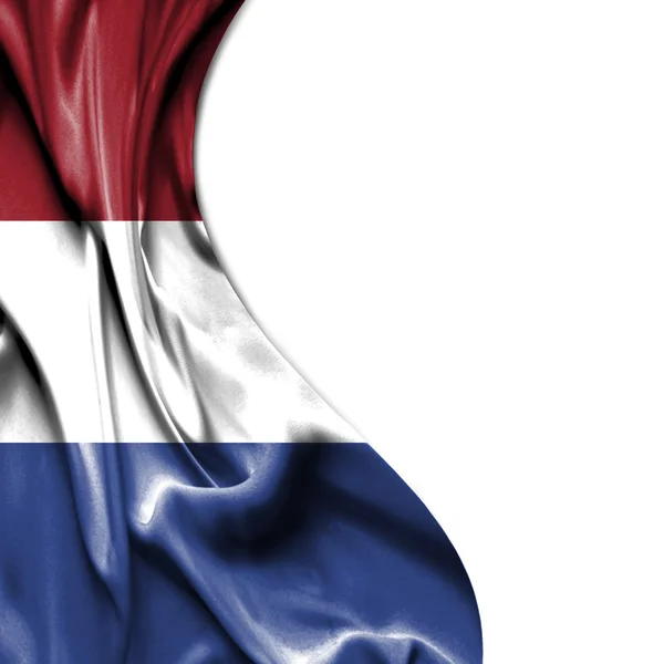 Nederland zwaaien satijn vlag geïsoleerd op witte achtergrond — Stockfoto