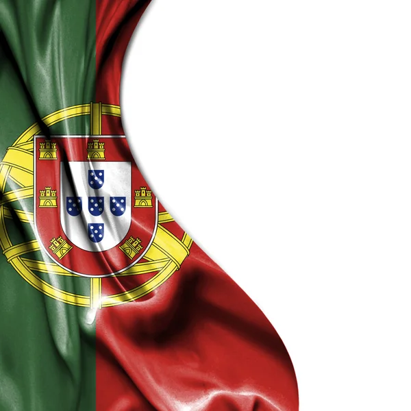 Portugal acenando bandeira de cetim isolado no fundo branco — Fotografia de Stock