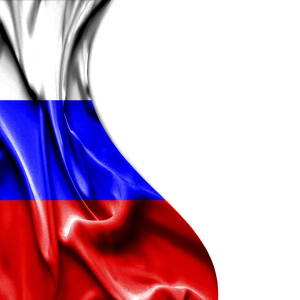 Russland schwenkt Satin-Flagge isoliert auf weißem Hintergrund — Stockfoto