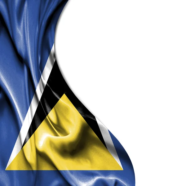 Saint Lucia zwaaien satijn vlag geïsoleerd op witte achtergrond — Stockfoto