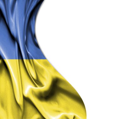 Beyaz arka plan üzerinde izole saten bayrak sallayarak Ukrayna