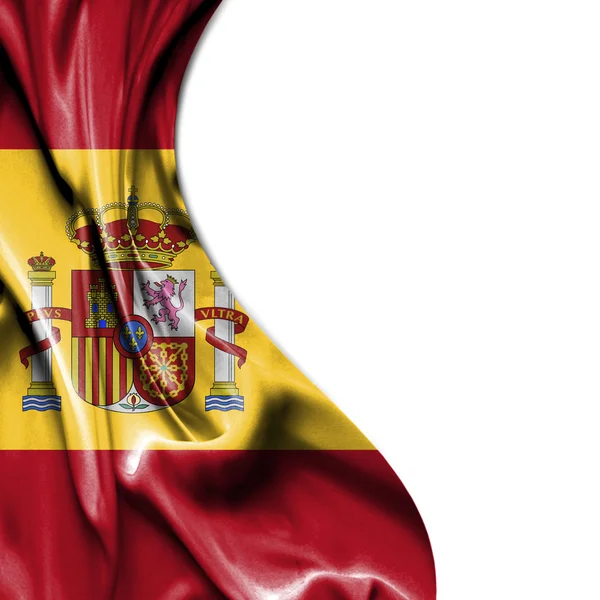 Spanje zwaaien satijn vlag geïsoleerd op witte achtergrond — Stockfoto