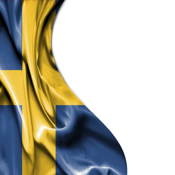 白い背景に分離されたサテンの旗を振ってスウェーデン — ストック写真