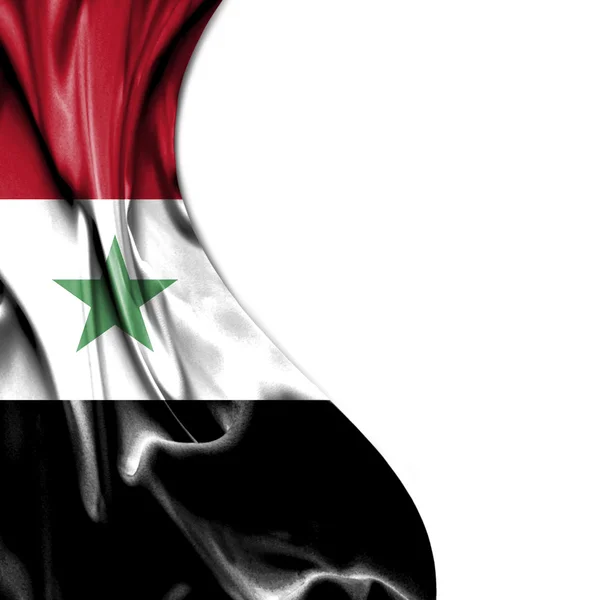 Syrië zwaaien satijn vlag geïsoleerd op witte achtergrond — Stockfoto