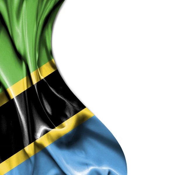坦桑尼亚挥舞着孤立的白色背景上的缎面国旗 — 图库照片
