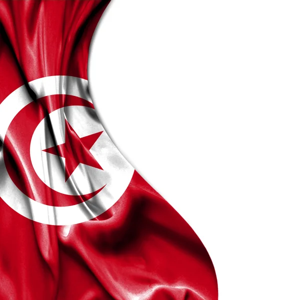 白い背景に分離されたサテンの旗を振ってチュニジア — ストック写真