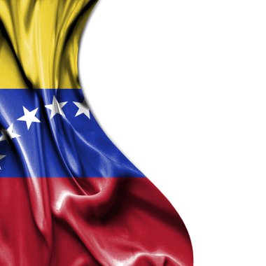 Beyaz arka plan üzerinde izole saten bayrak sallayarak Venezuela