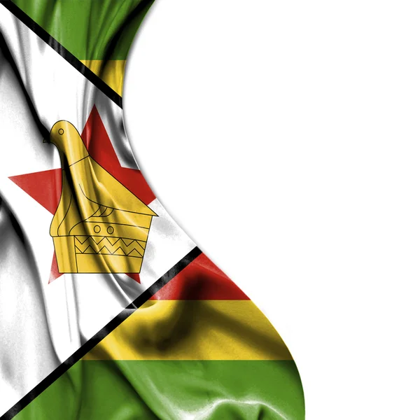 Zimbábue acenando bandeira de cetim isolado no fundo branco — Fotografia de Stock