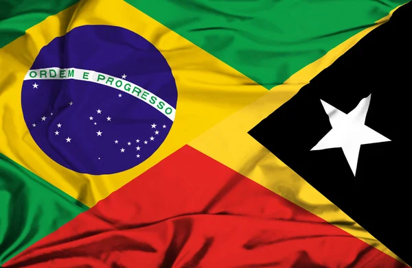 Doğu Timor ve Brezilya bayrağı sallayarak — Stok fotoğraf