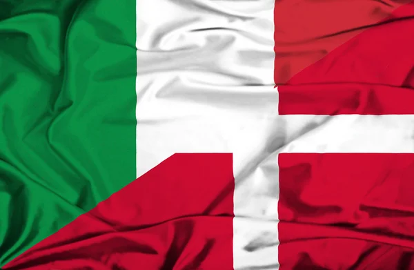 Waving flag of Denmark and Italy — Stock Photo, Image