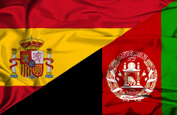 Waving flag of Afghanistan and Spain — Stock Photo, Image