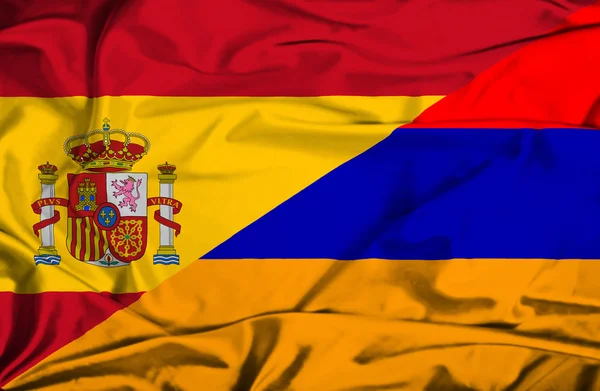 Waving flag of Armenia and Spain — Stock Photo, Image