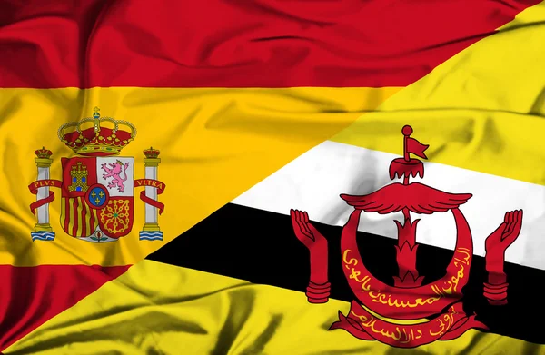 Κουνώντας τη σημαία του Μπρουνέι και Ισπανία — Φωτογραφία Αρχείου
