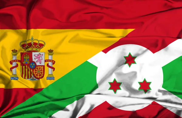 Waving flag of Burundi and Spain — Stock Photo, Image