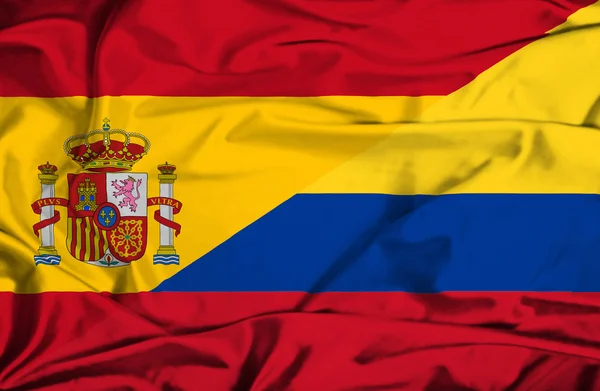 Macha flagą columbia i Hiszpania — Zdjęcie stockowe
