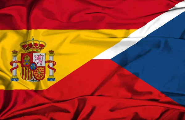 Çek Cumhuriyeti ve İspanya bayrağı sallayarak — Stok fotoğraf
